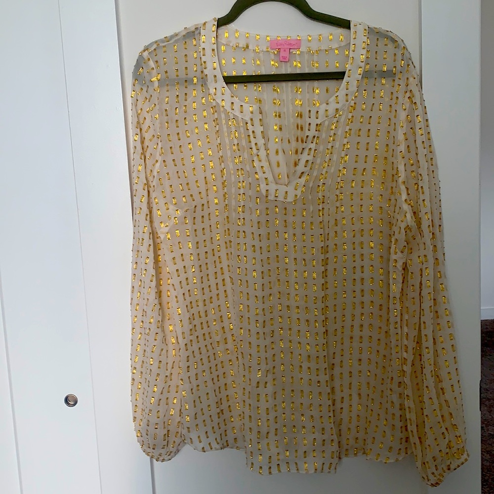 Lily Pulitzer gold and cream blouse